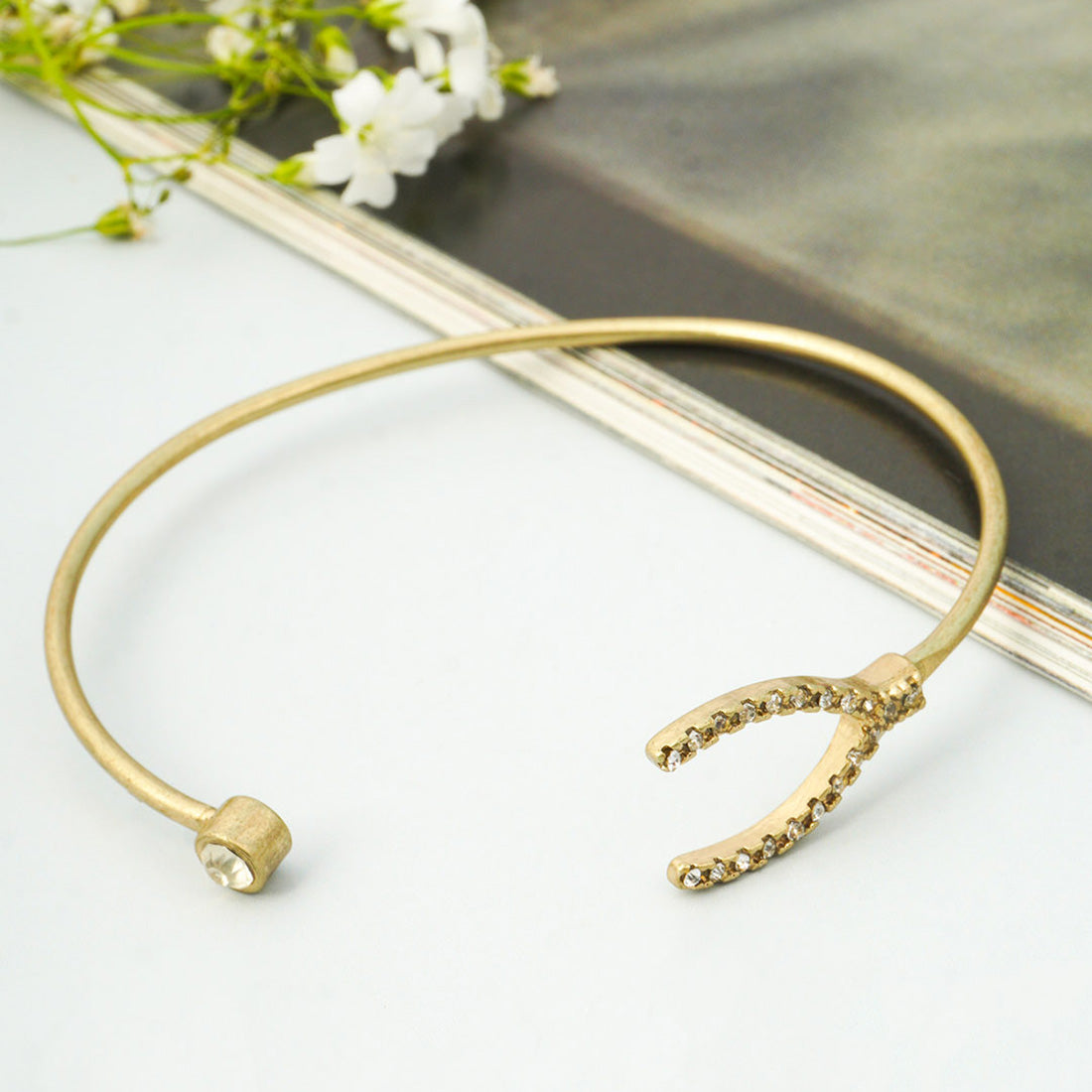 Gold Crystal Studded Cuff Bracelet