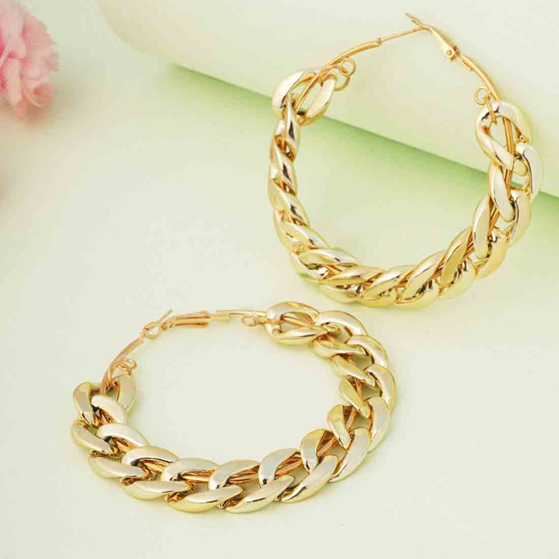 Gold Curb Hoop Earrings