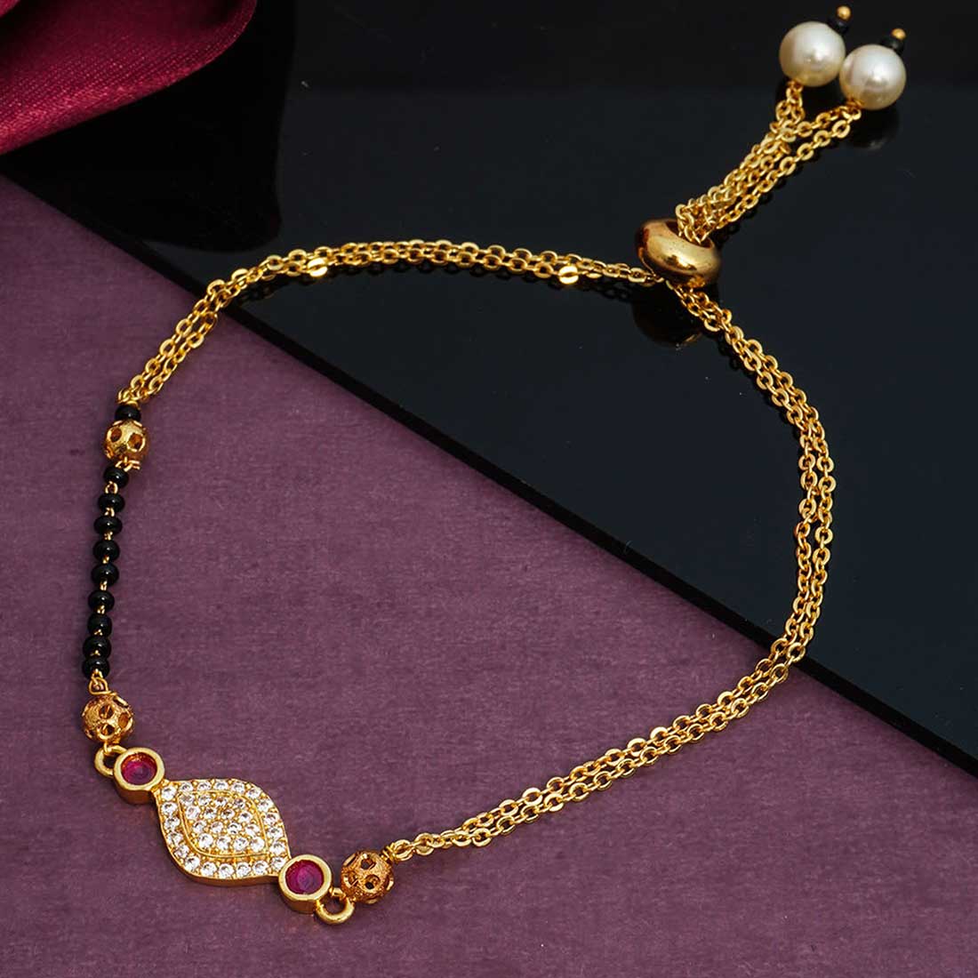 Gold Diamond Crystal Studded Chain Bracelet
