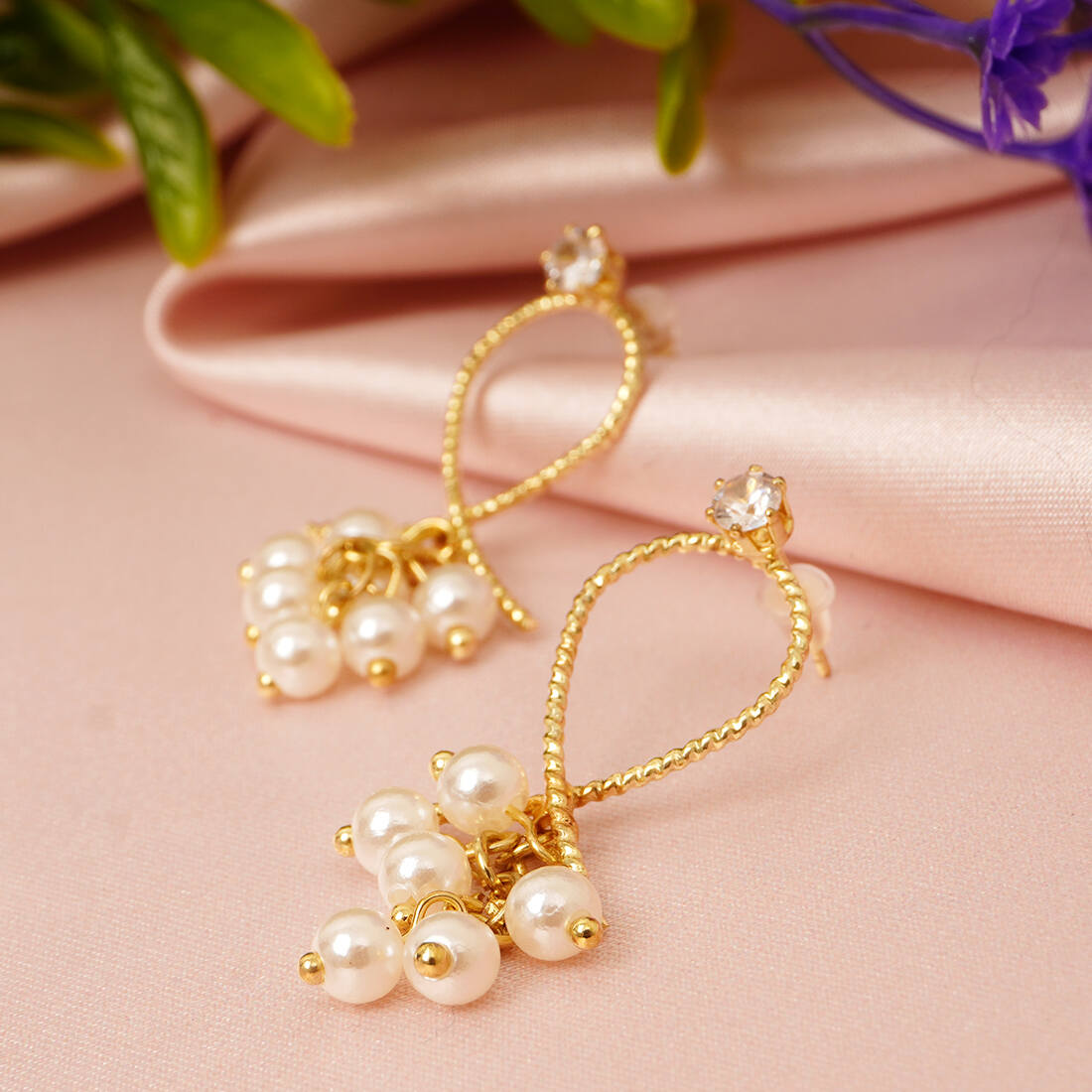 Gold Pearl Cluster Earrings