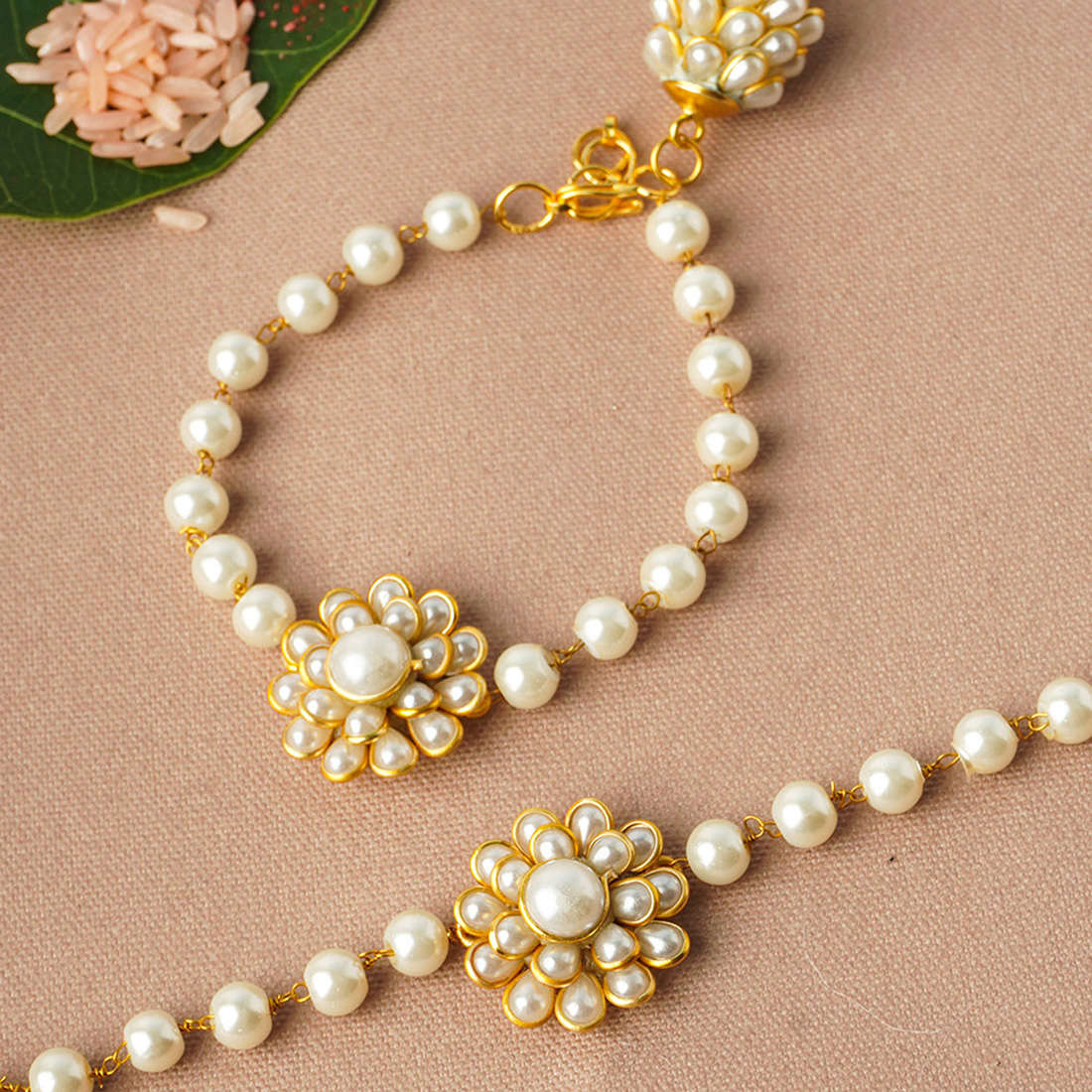 Gold Pearl Flower Rakhi Set of 2