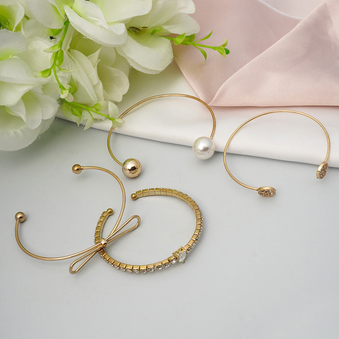 Gold Pearl Infinity Bracelet Set of 4