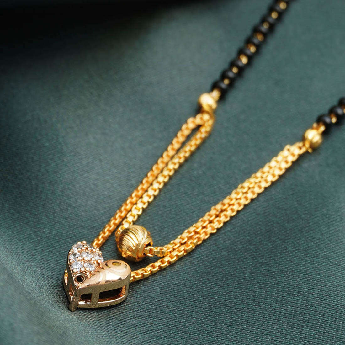 Gold-Plated AD-Studded Beaded Mangalsutr