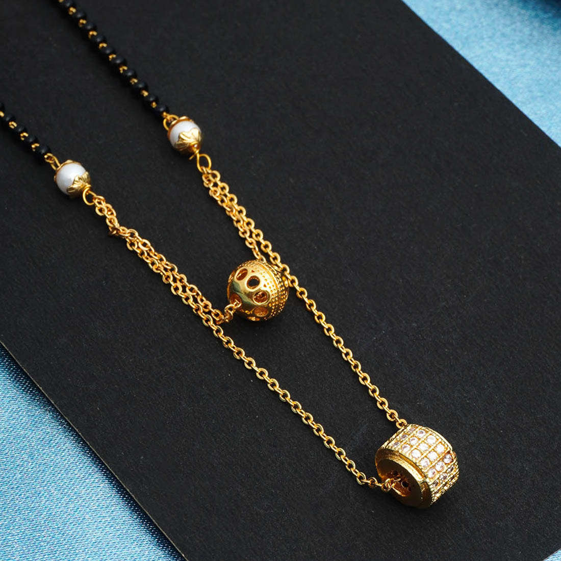 Gold-Plated AD-Studded & Beaded Mangalsutra