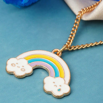 Gold-Plated Blue & White Rainbow-Shaped Pendant With Chain