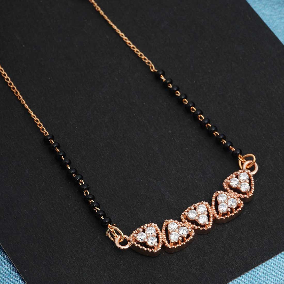 Gold-Plated Rose Gold Pendant Stone & Beaded Studded Mangalsutra