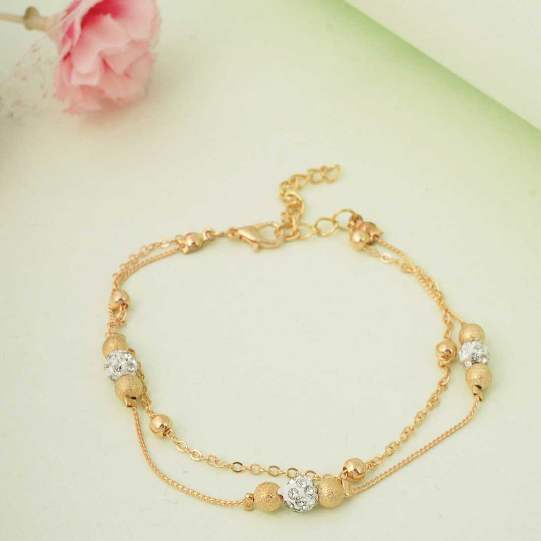 Buy Online Gold Rhinestone Beaded Layered Anklet Ferosh India