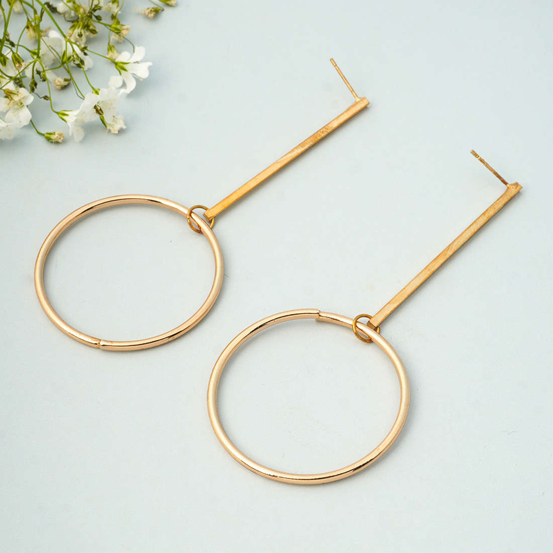 Gold Ring Bar Dangling Earrings
