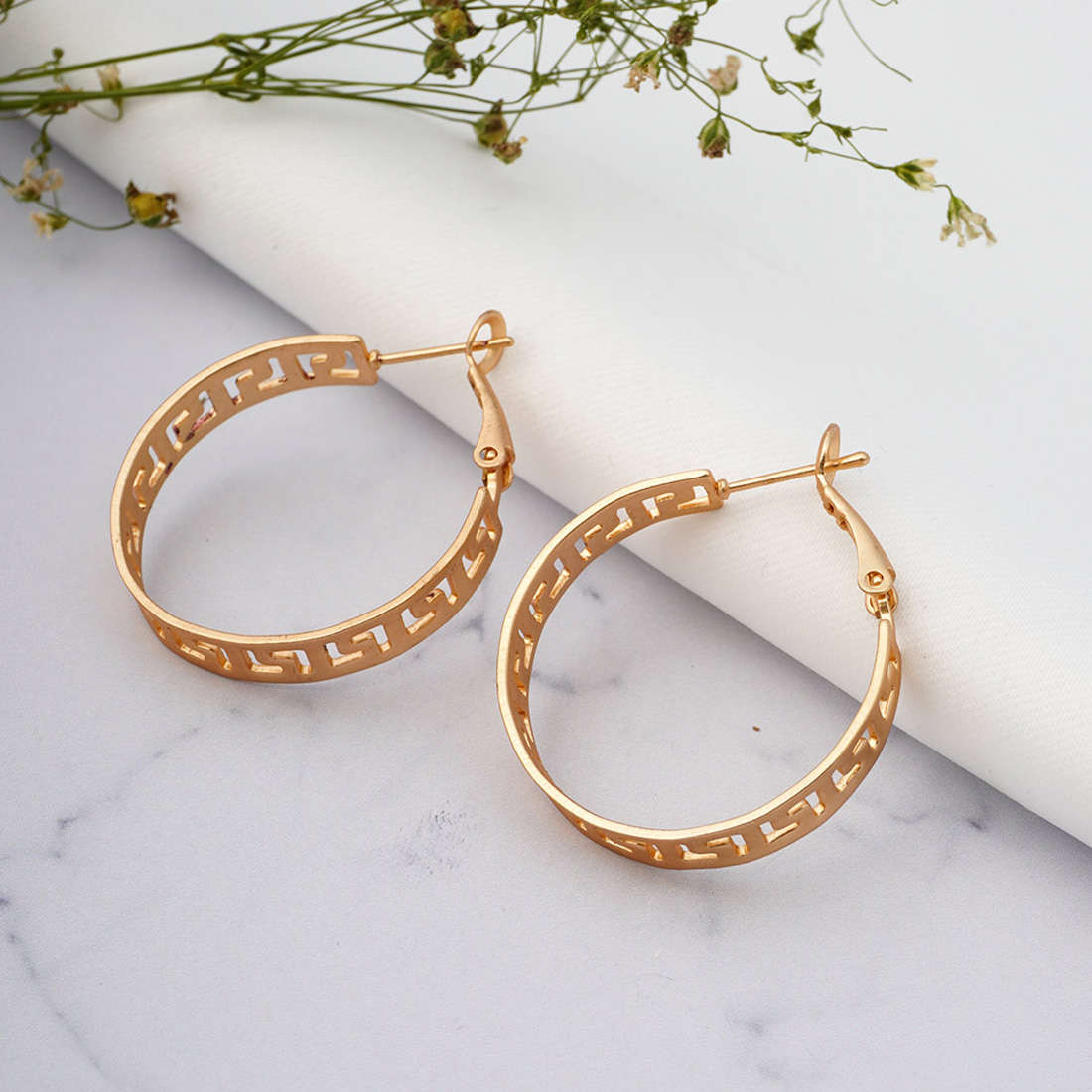 Gold Self Design Hoops

