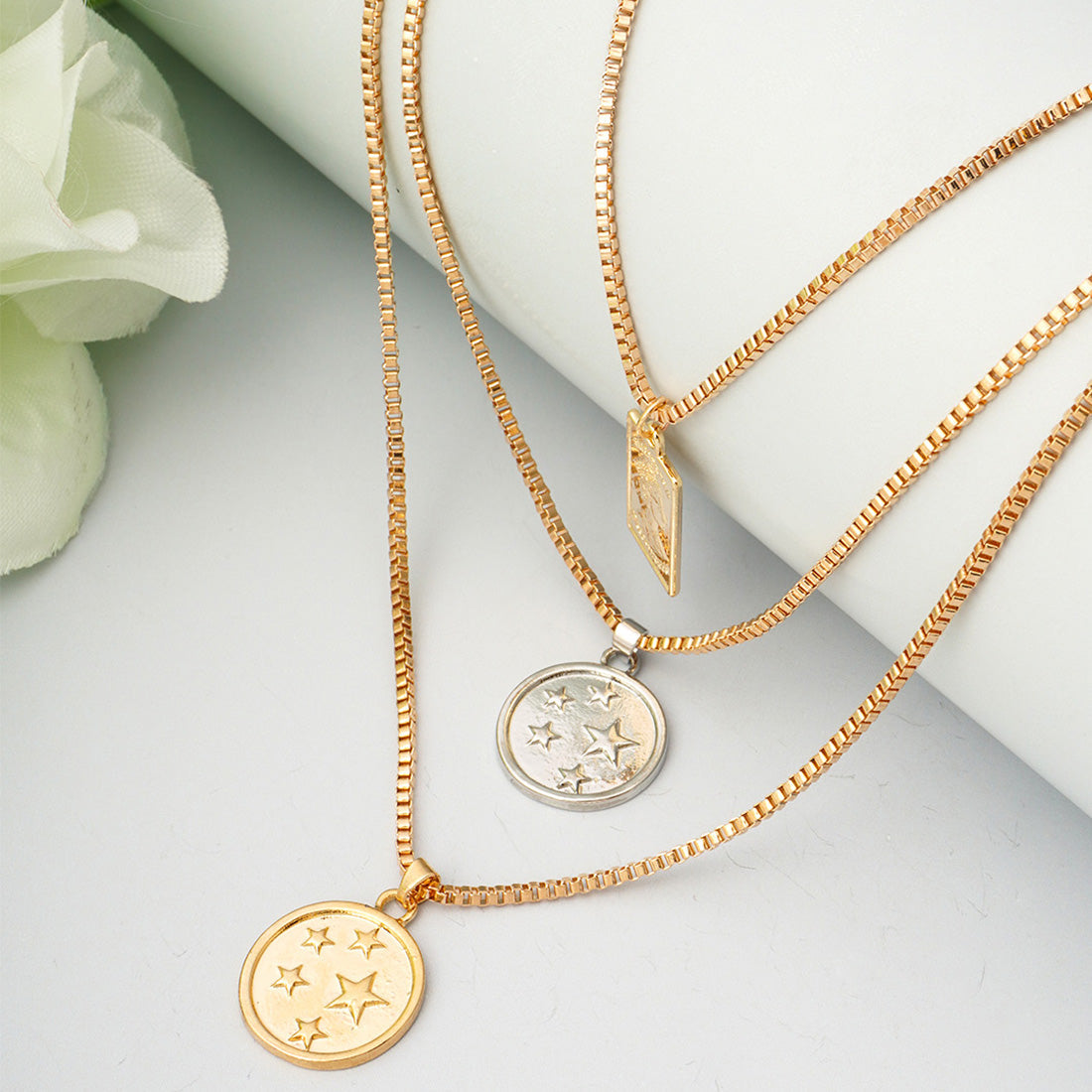 Gold-Silver Coin Layered Necklace