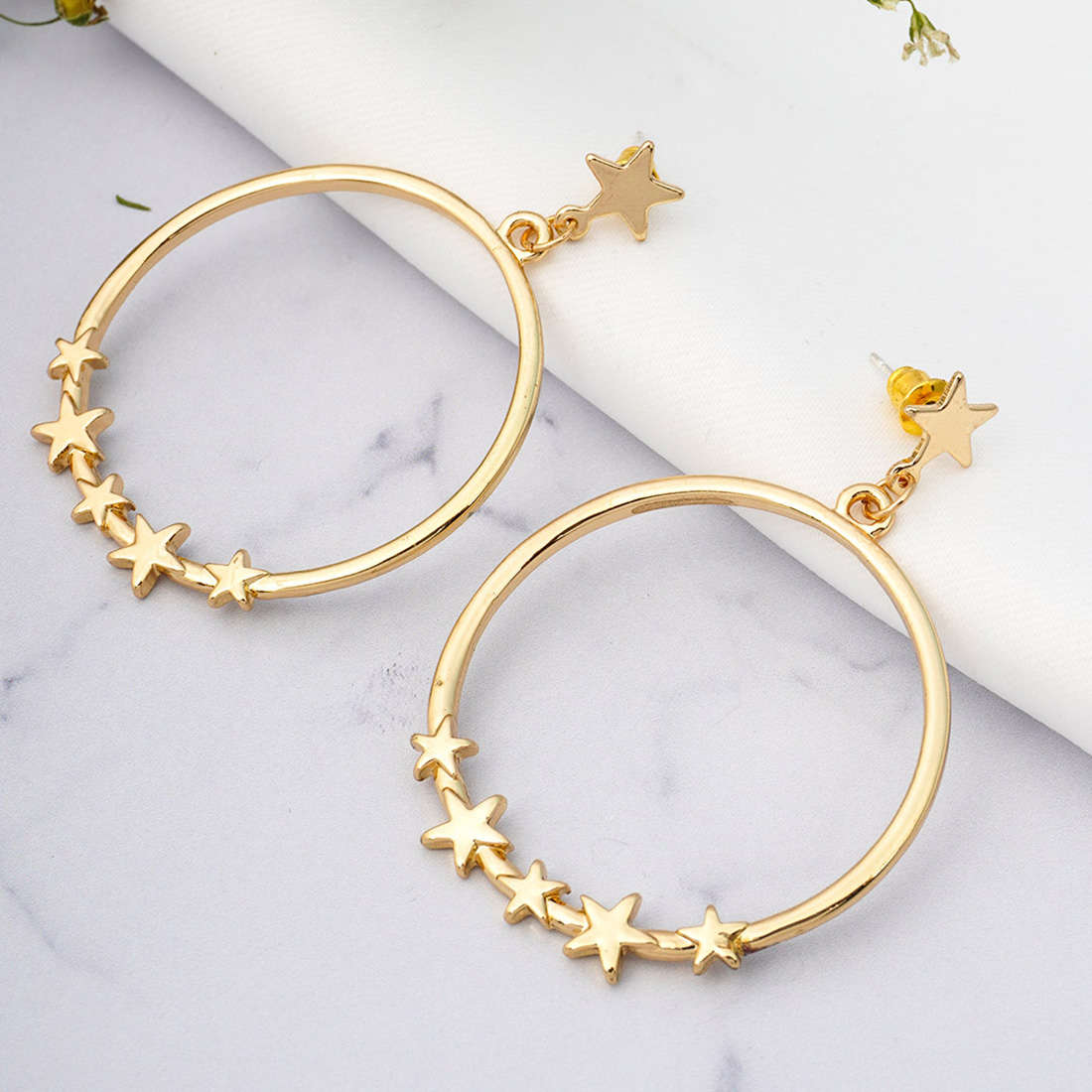 Gold Star Ring Earrings
