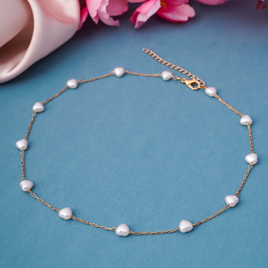 Gold-Toned & White Heart Pearl Necklace