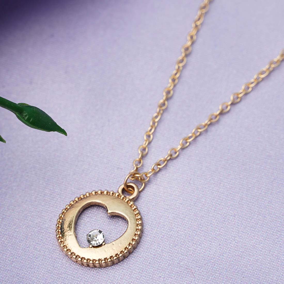 Gold-Toned White Stone Studded & Beaded Heart Pendant With Chains