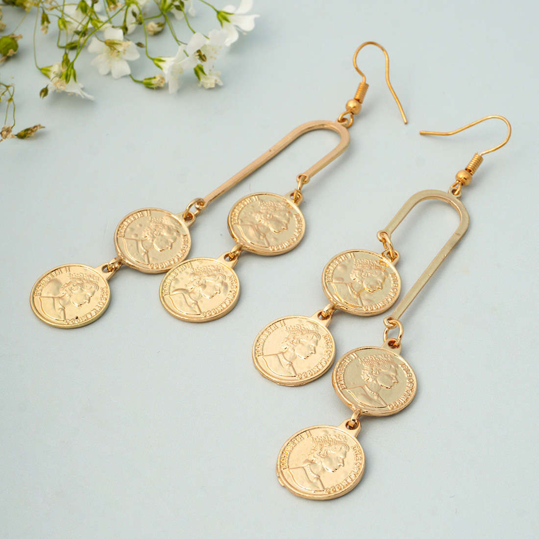 Golden Dangling Coin Earrings
