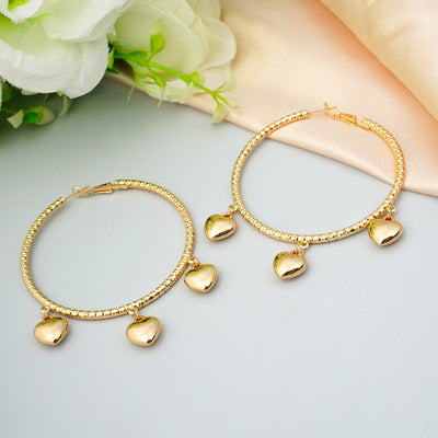 Golden Dangling Heart Hoops