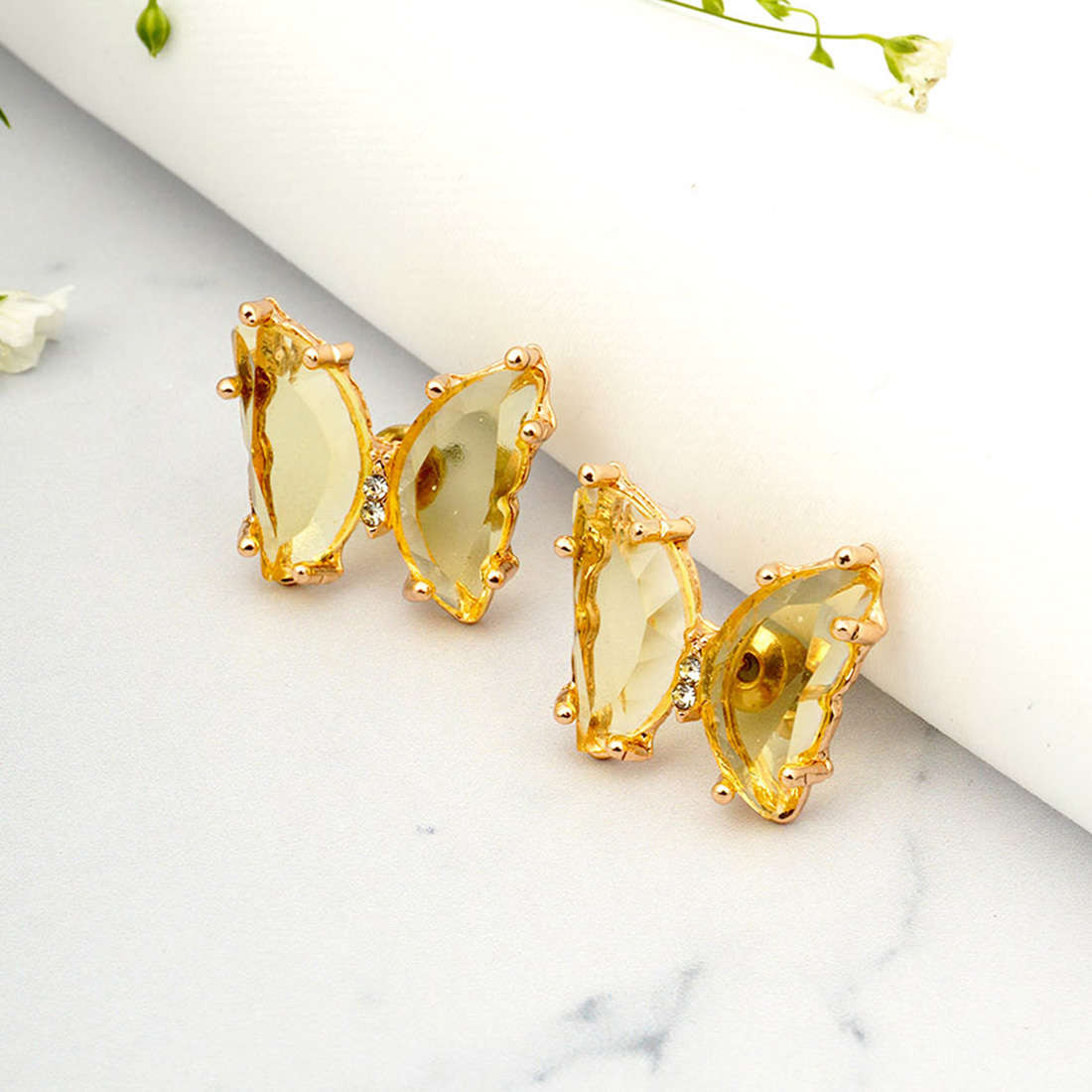 Golden Glass Butterfly Studs
