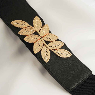 Golden Leaf Embroidered Black Belt