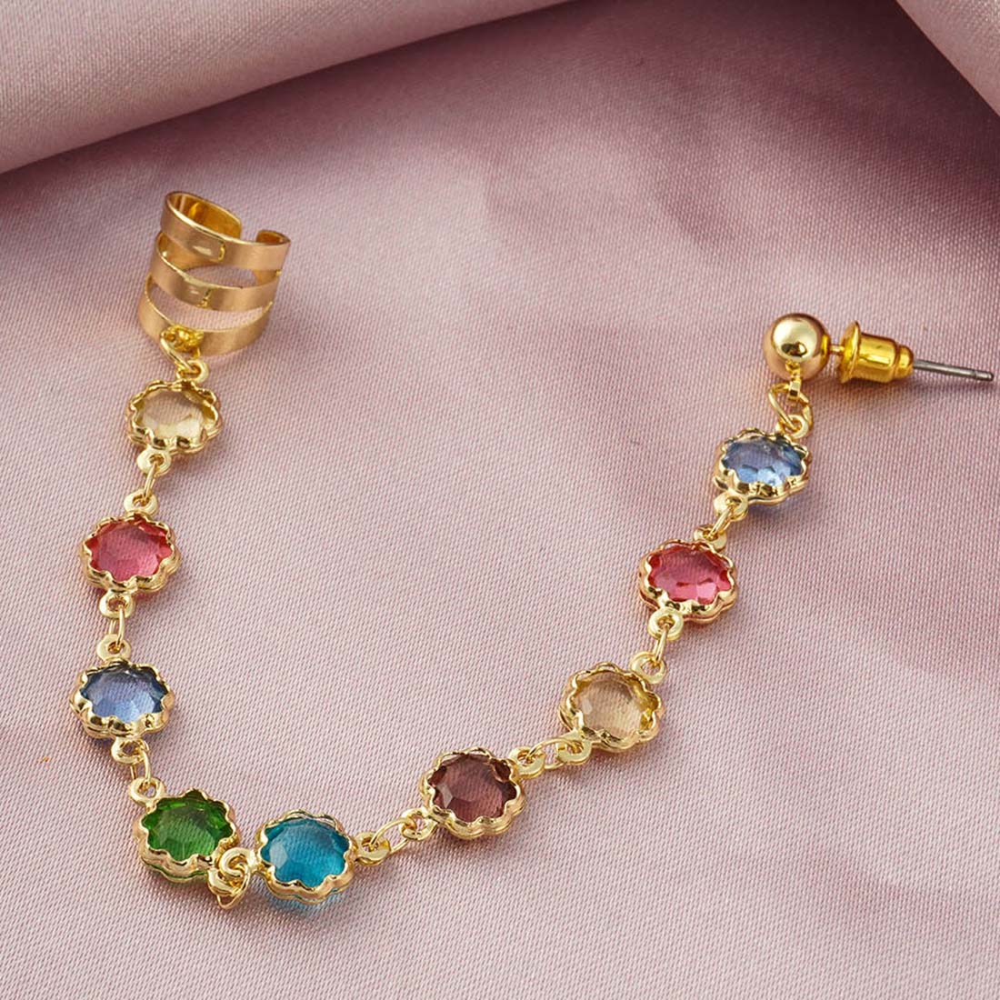 Golden Multistone Color Ear Cuff 