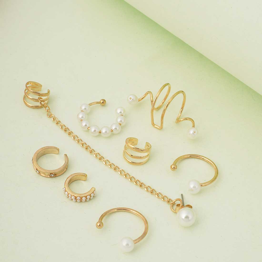 Golden Pearl Ear Cuffs Set