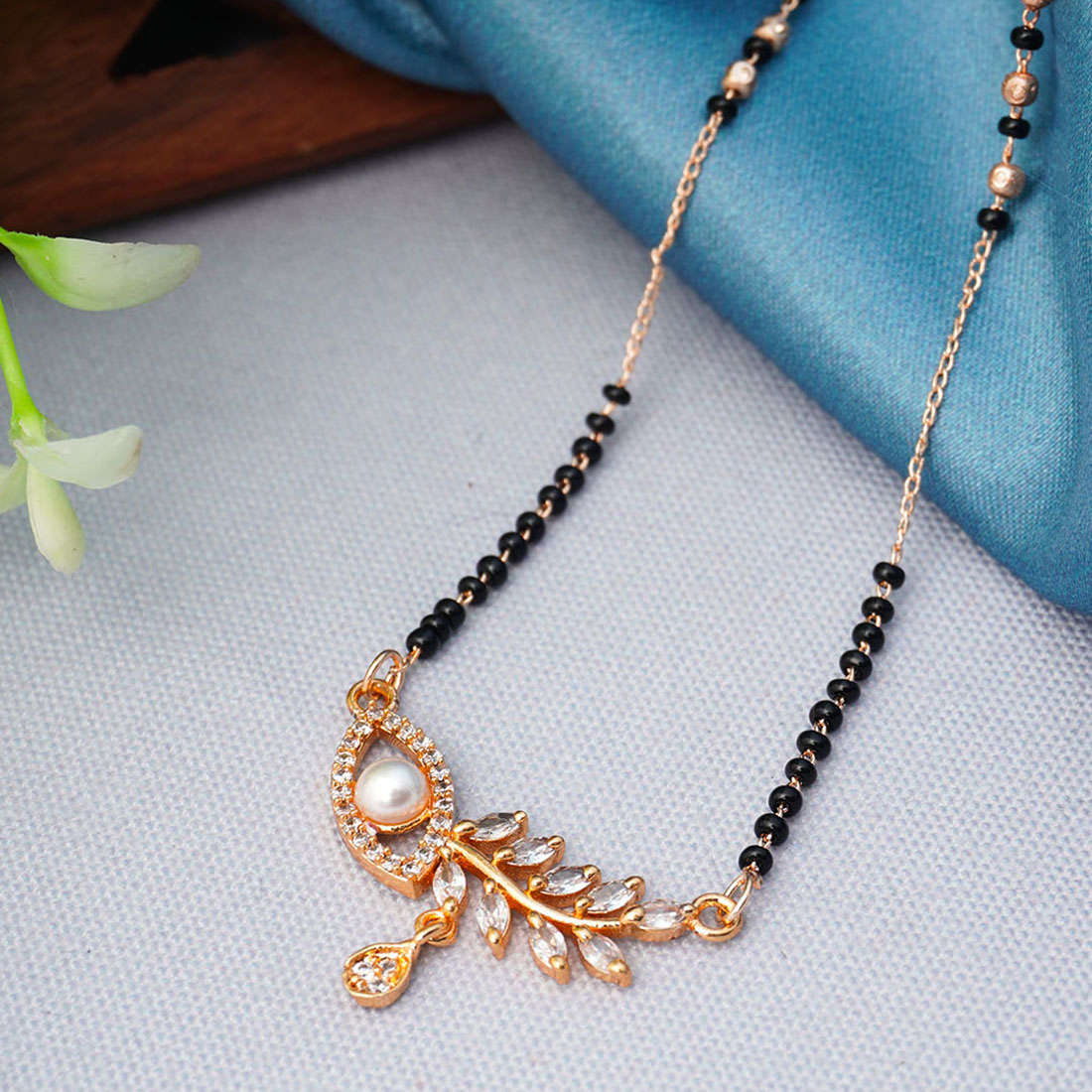 Golden Plated AD-Studded and Beaded Mangalsutra