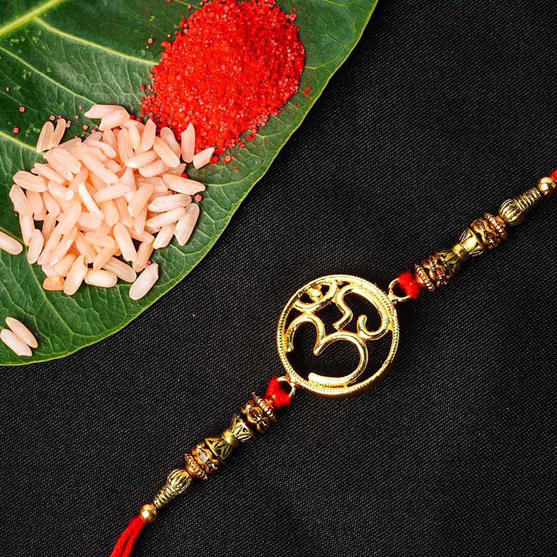 Golden Ring Om Religious Motif Rakhi