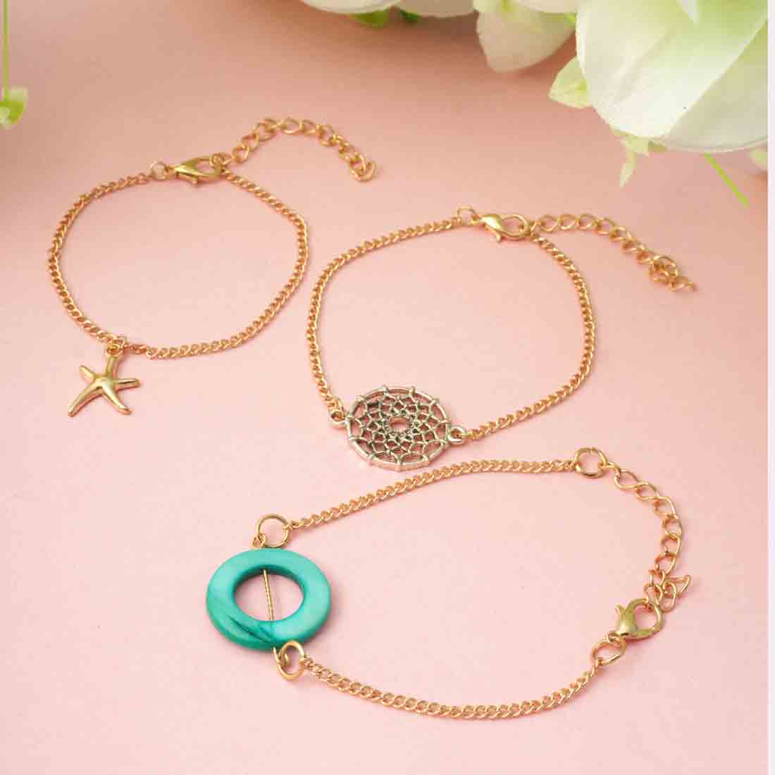 Green Stone Starfish Bracelet Set
