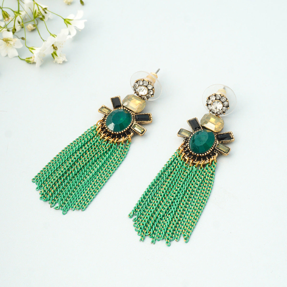 Green Tassel Dangling Earrings