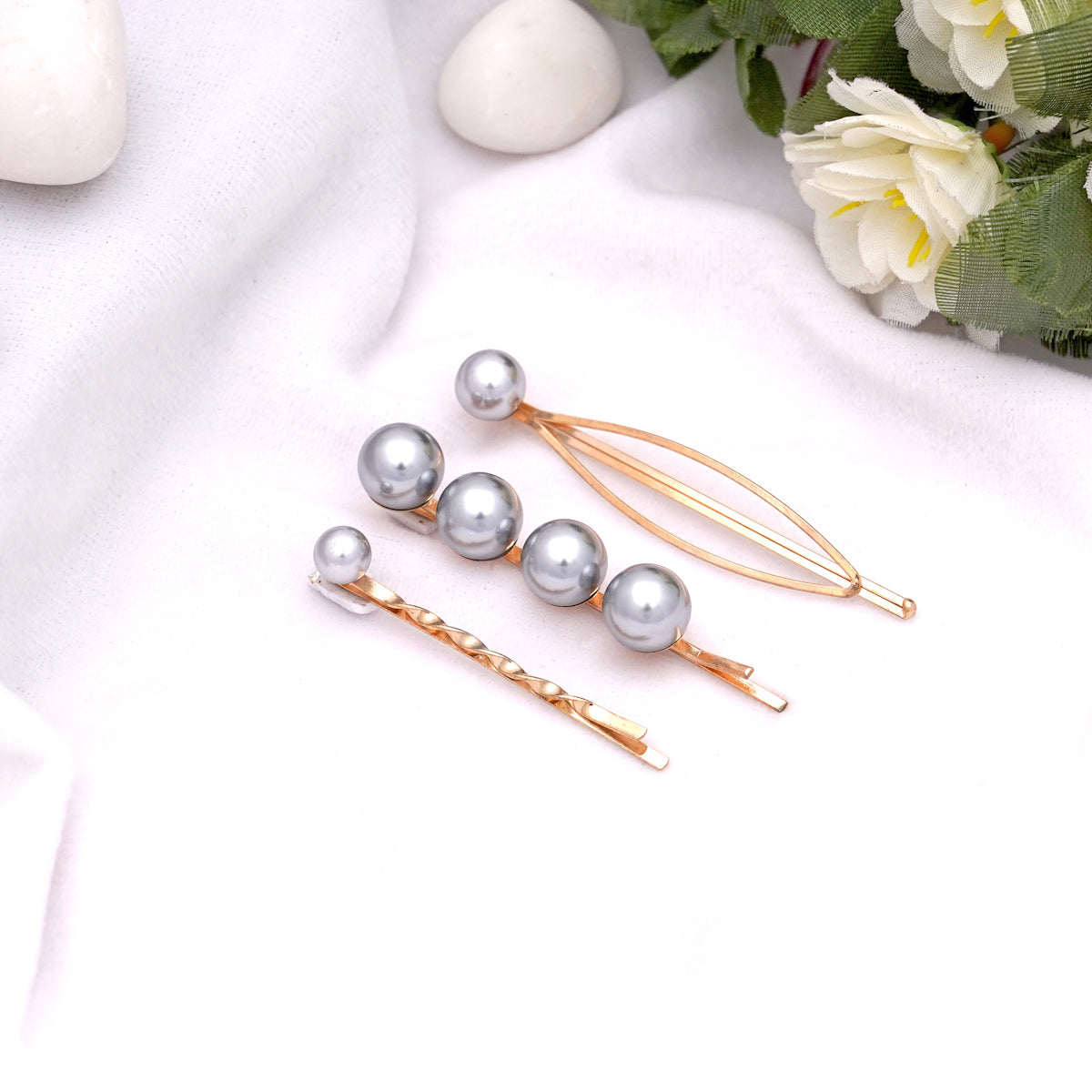 Grey Pearl Hairpins - Set of 3