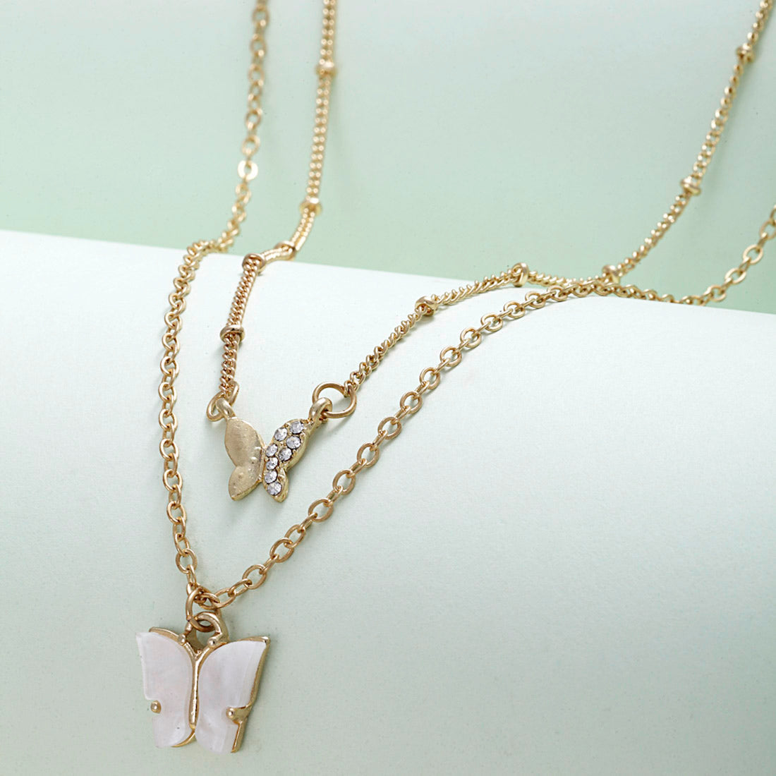 Haiba White Butterfly Layered Necklace