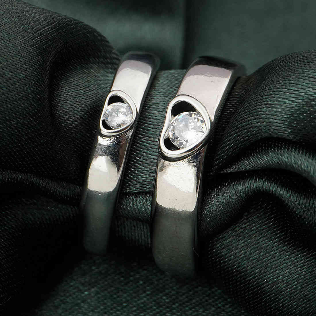 Heart Crystal Engraved Couple Rings