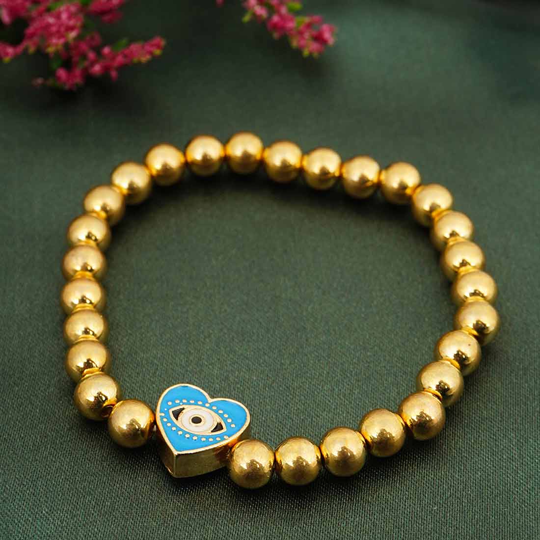 Heart Evil Eye Gold Beaded Bracelet