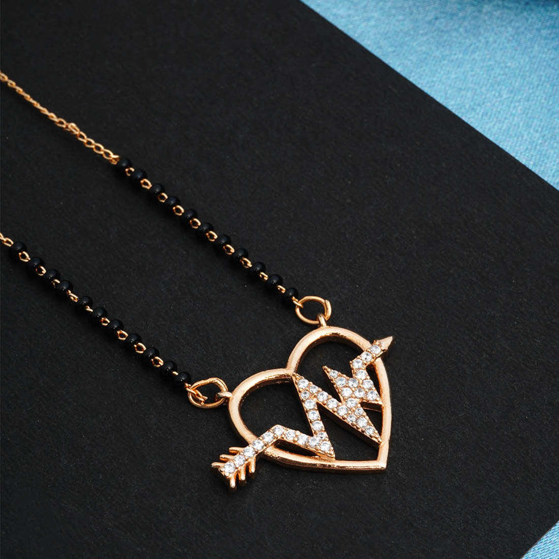 Heart Gold-Plated AD-Studded and Beaded Mangalsutra