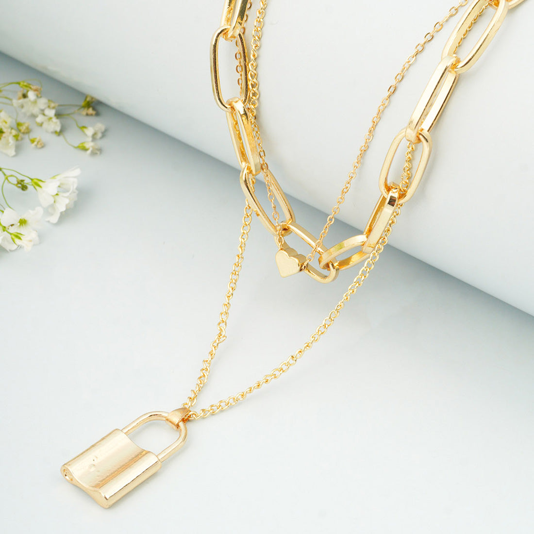 Heart Lock Gold Layered Necklace