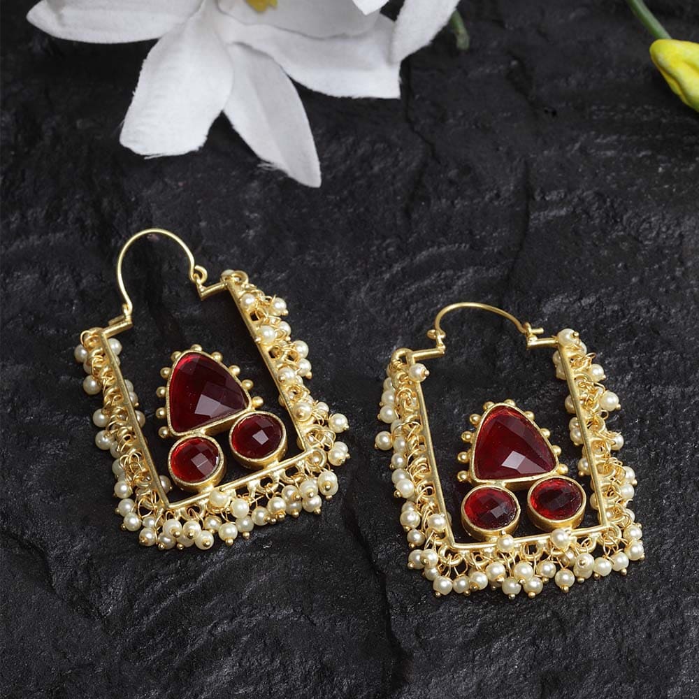 Hridika Rectangular Faux Pearl Golden Earrings