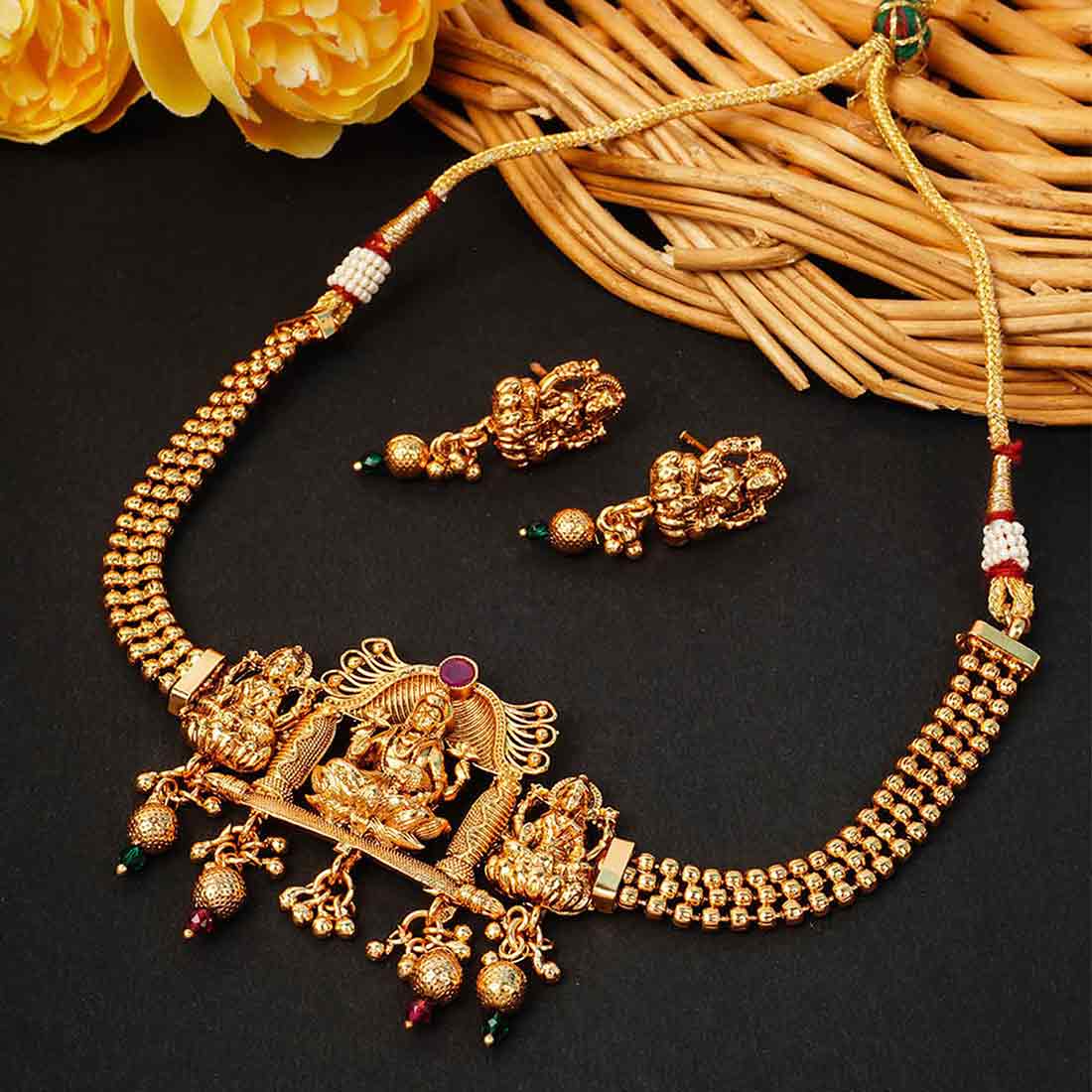 Lakshmi Gold Temple Necklace Set
