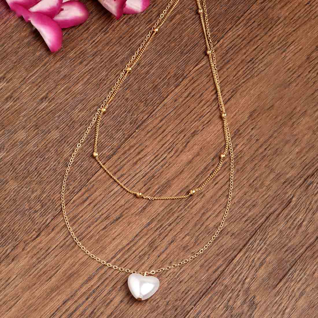 Layered Heart Pearl Necklace