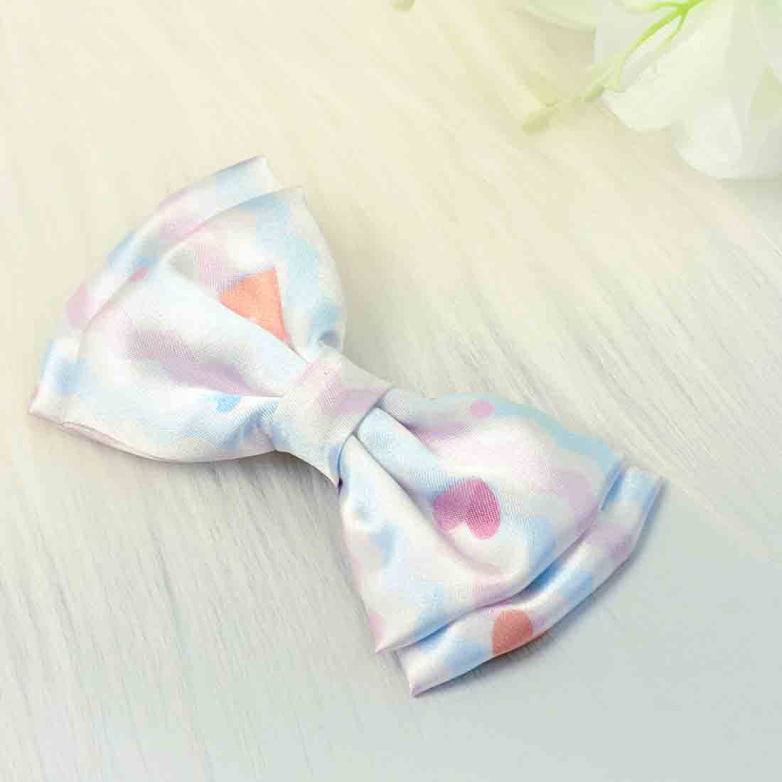 Light Blue & Pink Heart Printed Bow Hairclip