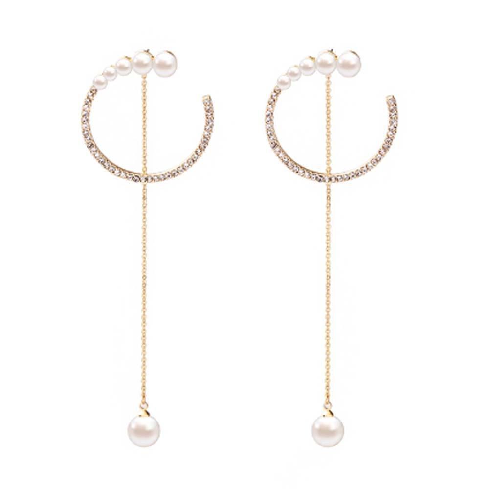 Liora Designer Circular Gold Pearl Drop Earrings for Women