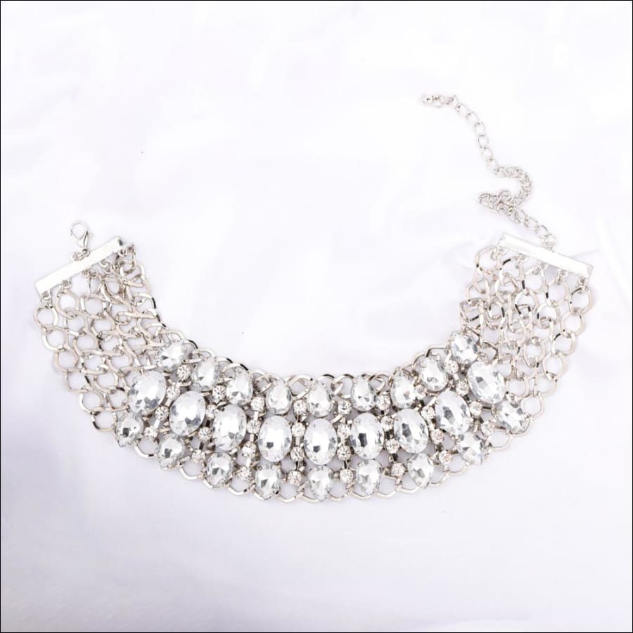 Marcon Silver Crystal Statement Choker Necklace