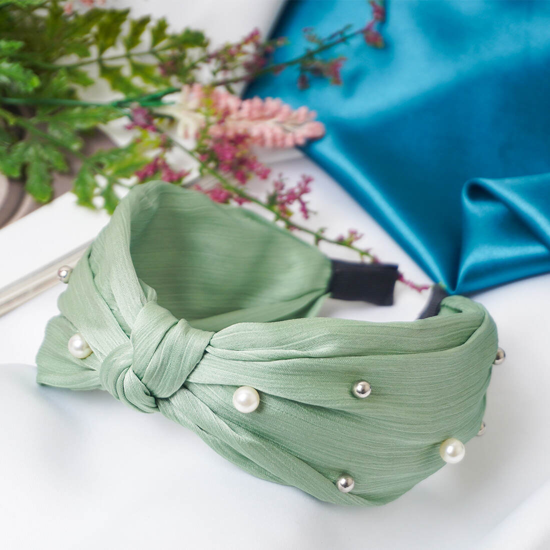 Mint Green Multi Pearl Hair Band