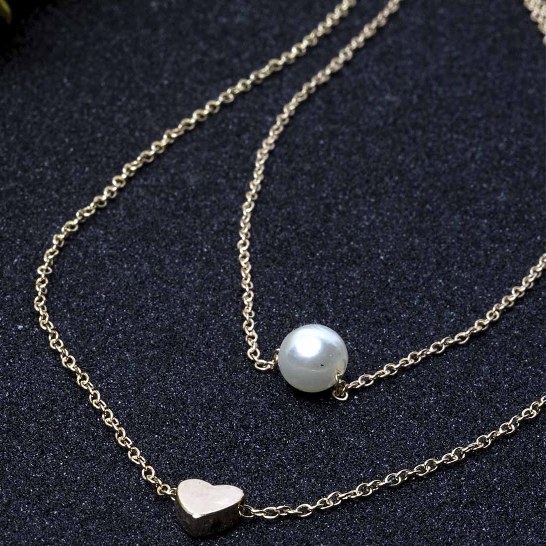 Mireille Layered Pearl Heart Necklace
