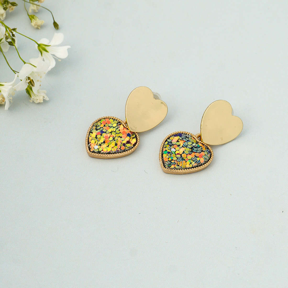 Mosaic Heart Gold Dangling Earrings
