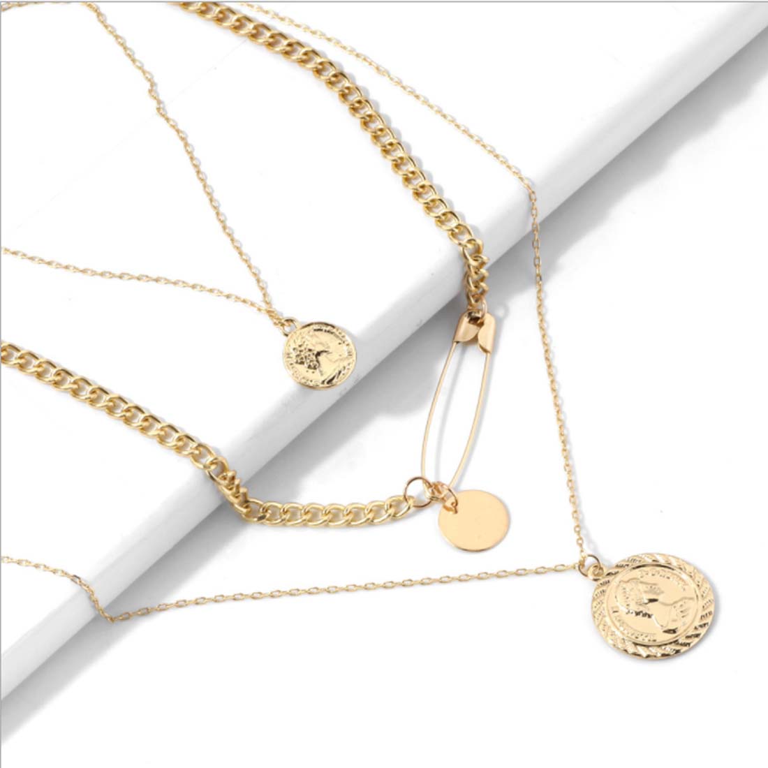 Multilayered Safety Pin Necklace