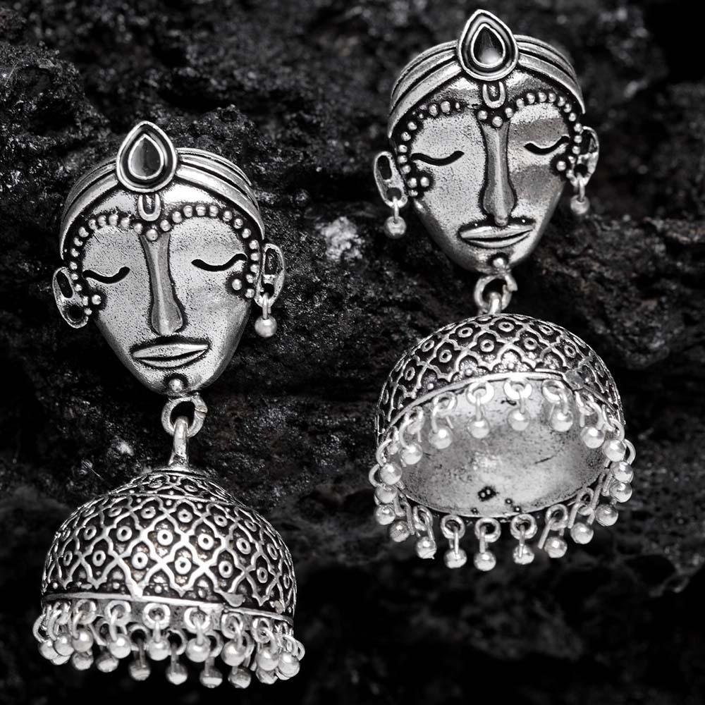 Nitya Face Oxidized Silver Ethnic Earrings