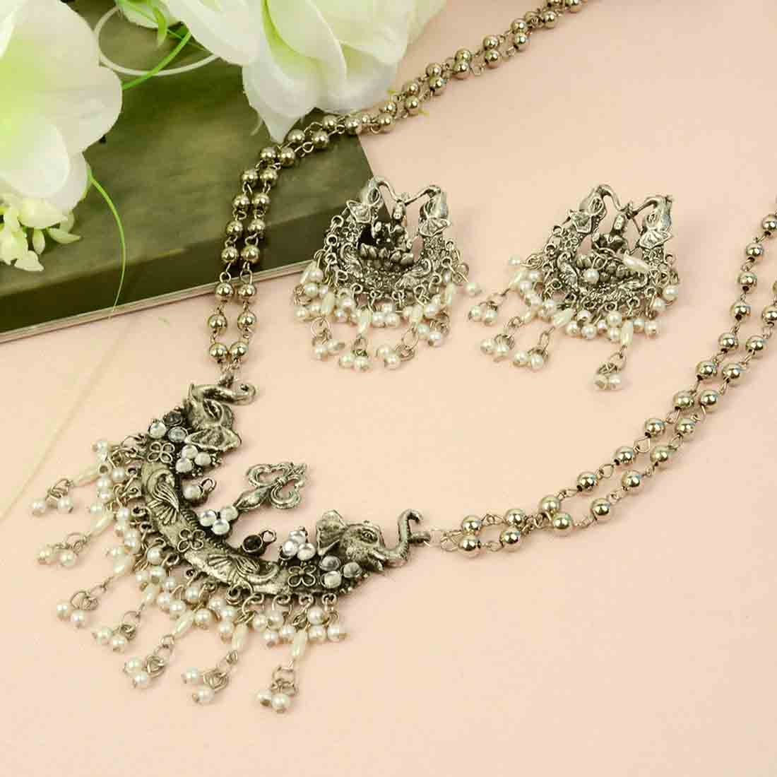 Oxidised Pearl Goddess Jewel Set