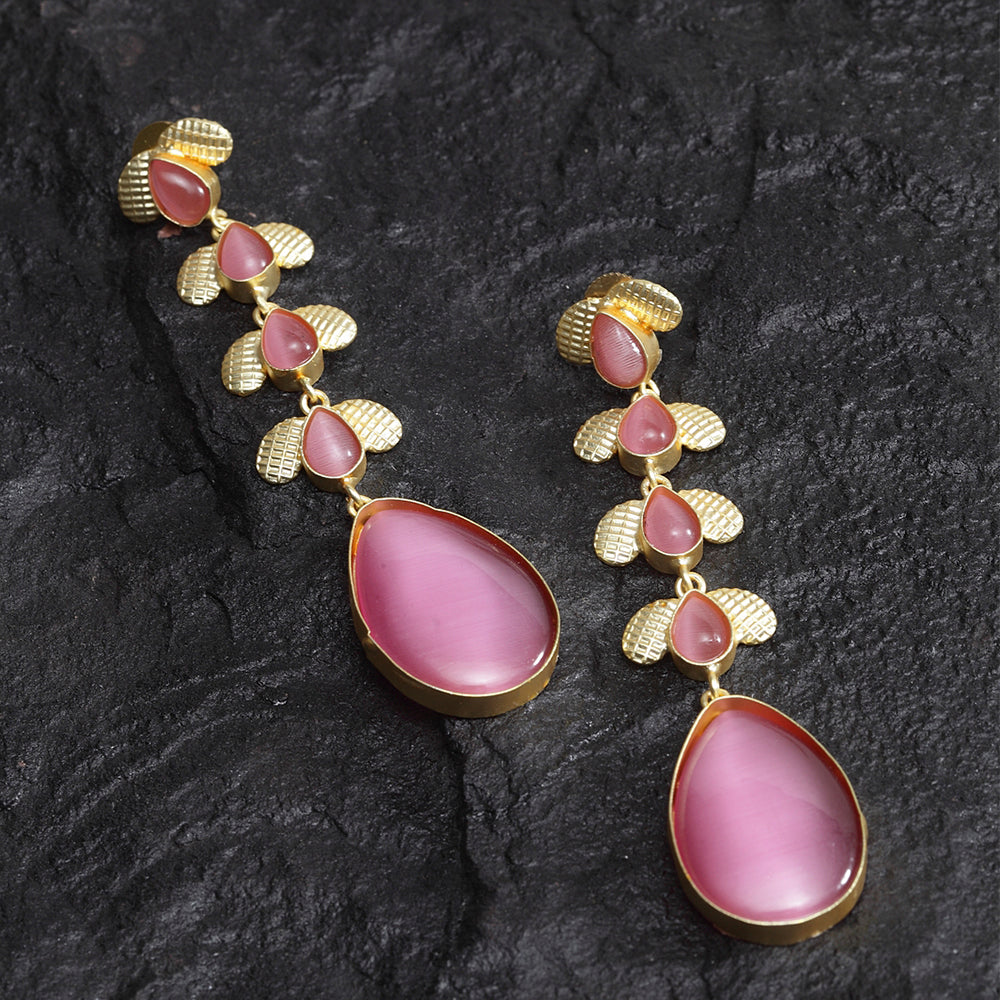 Pariyat Pink Golden Drop Earrings