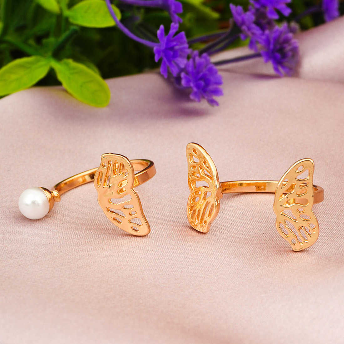 Pearl Butterfly Wings Ring Set of 2
