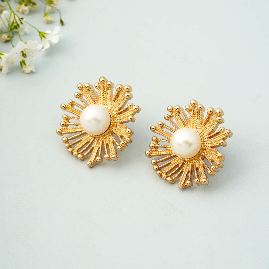 Pearl Centered Gold Studs

