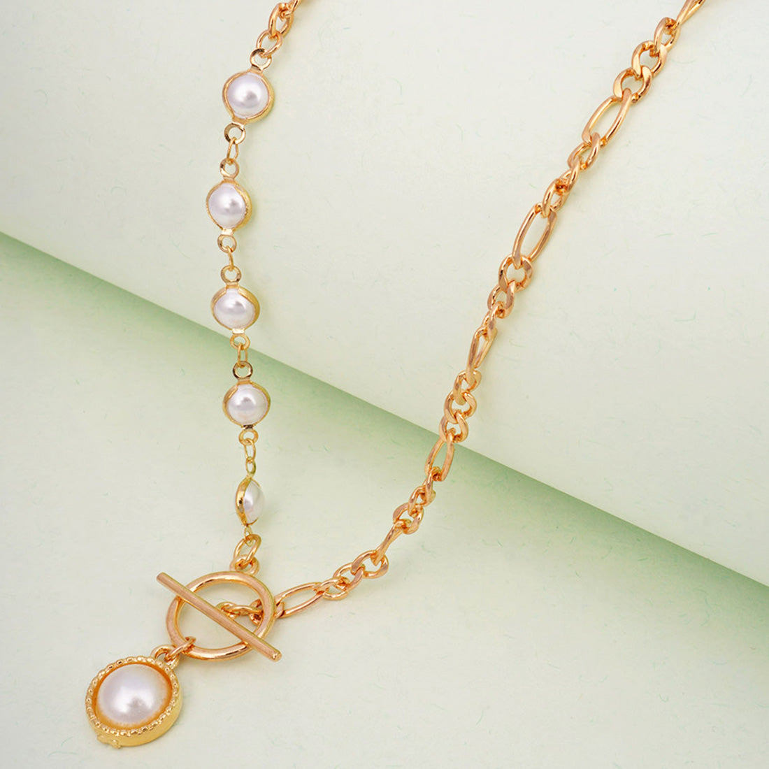 Pearl Circle Bar Necklace