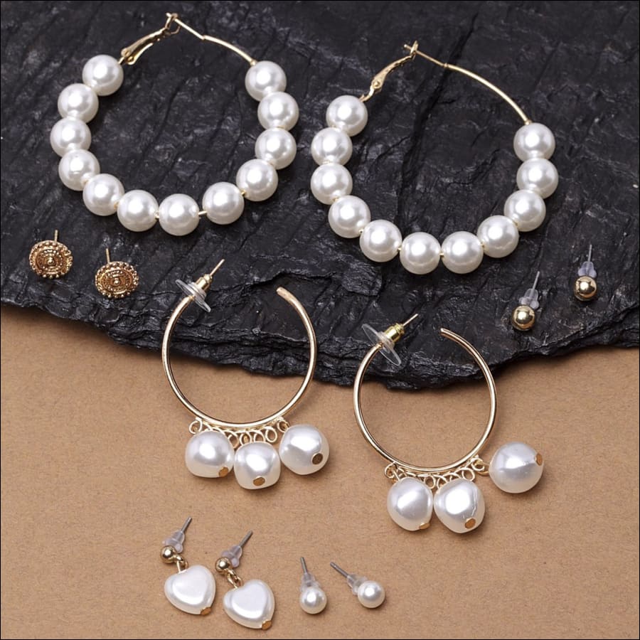 Pearl Earrings Set - of 6 Pair